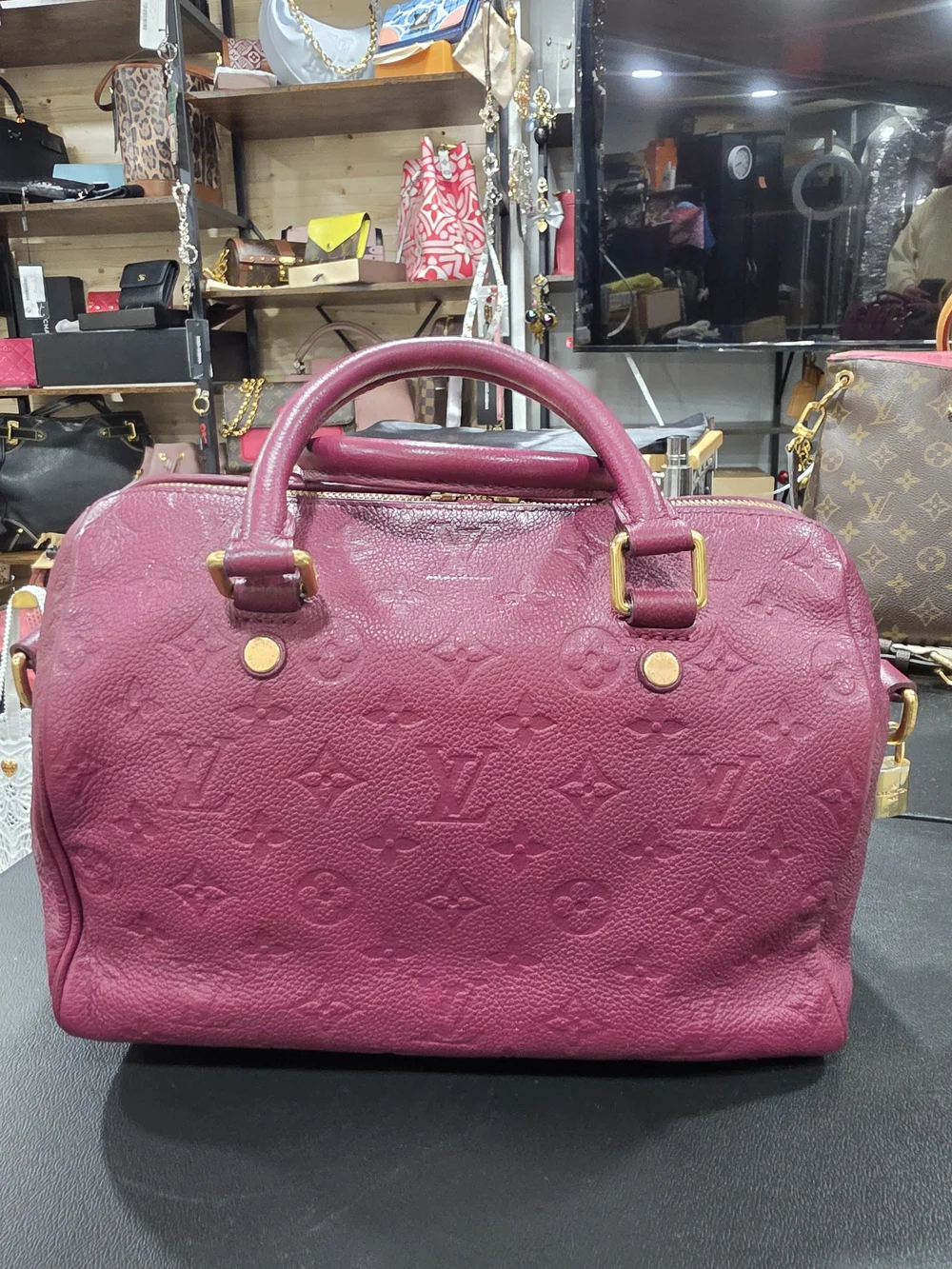 Louis Vuitton Monogram Empreinte Speedy Bandoulière 25 In Aurore (Plum) EUC